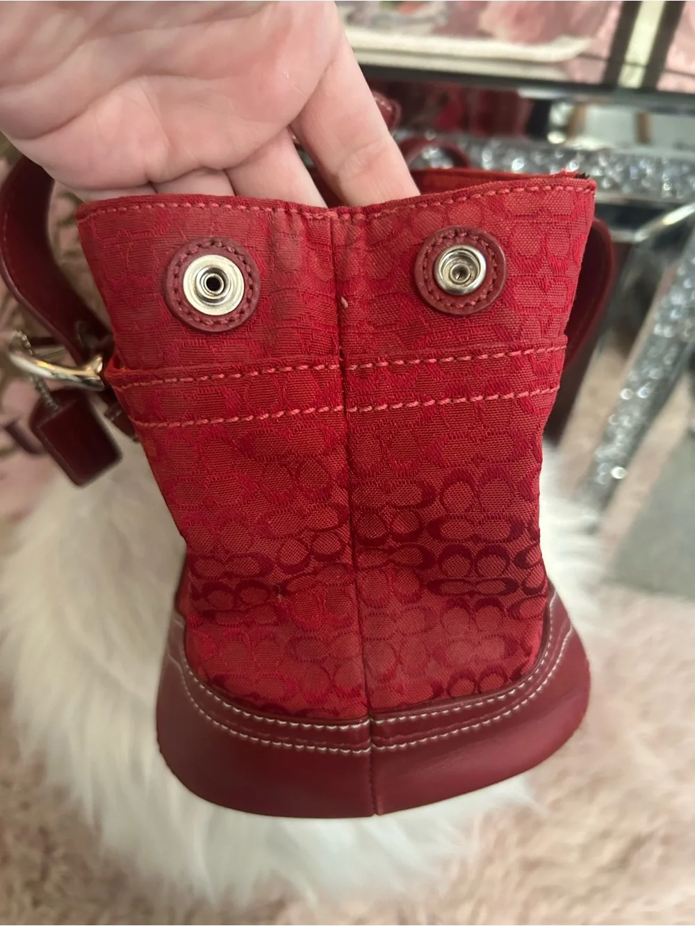 Y2K Vintage 2007 Coach SoHo Cherry Red Canvas Signature C Logo Tote Shoulder Bag